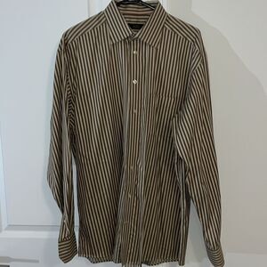 Eton Brown Tan Stripe Euro 43 Size European Modern Work Dress Shirt 17 x 36/37